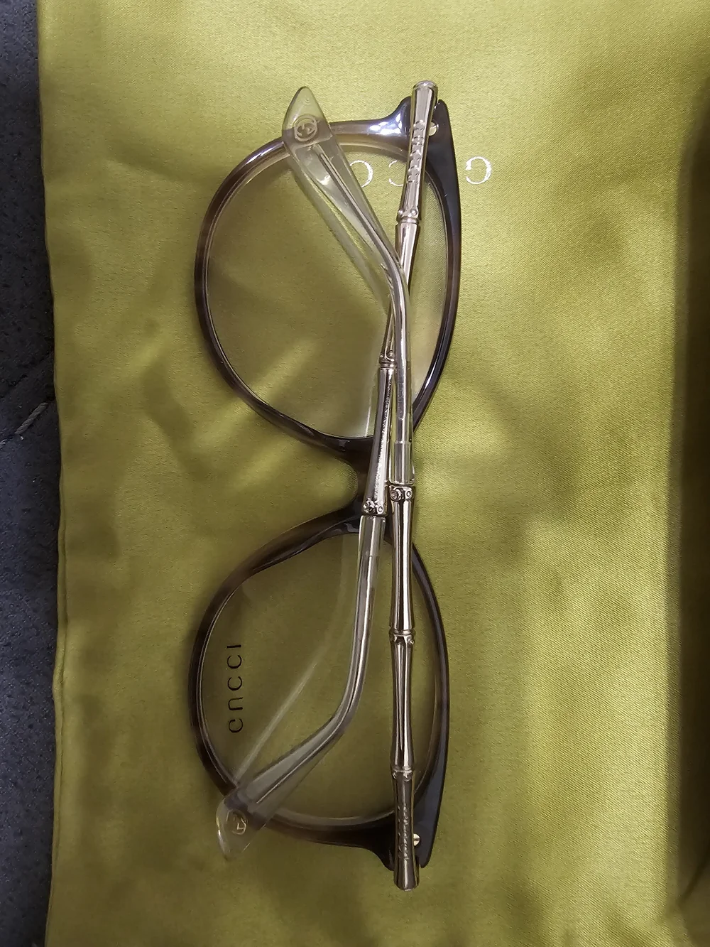 Gucci Women's Brown Frame Eyeglasses with Gold Temples